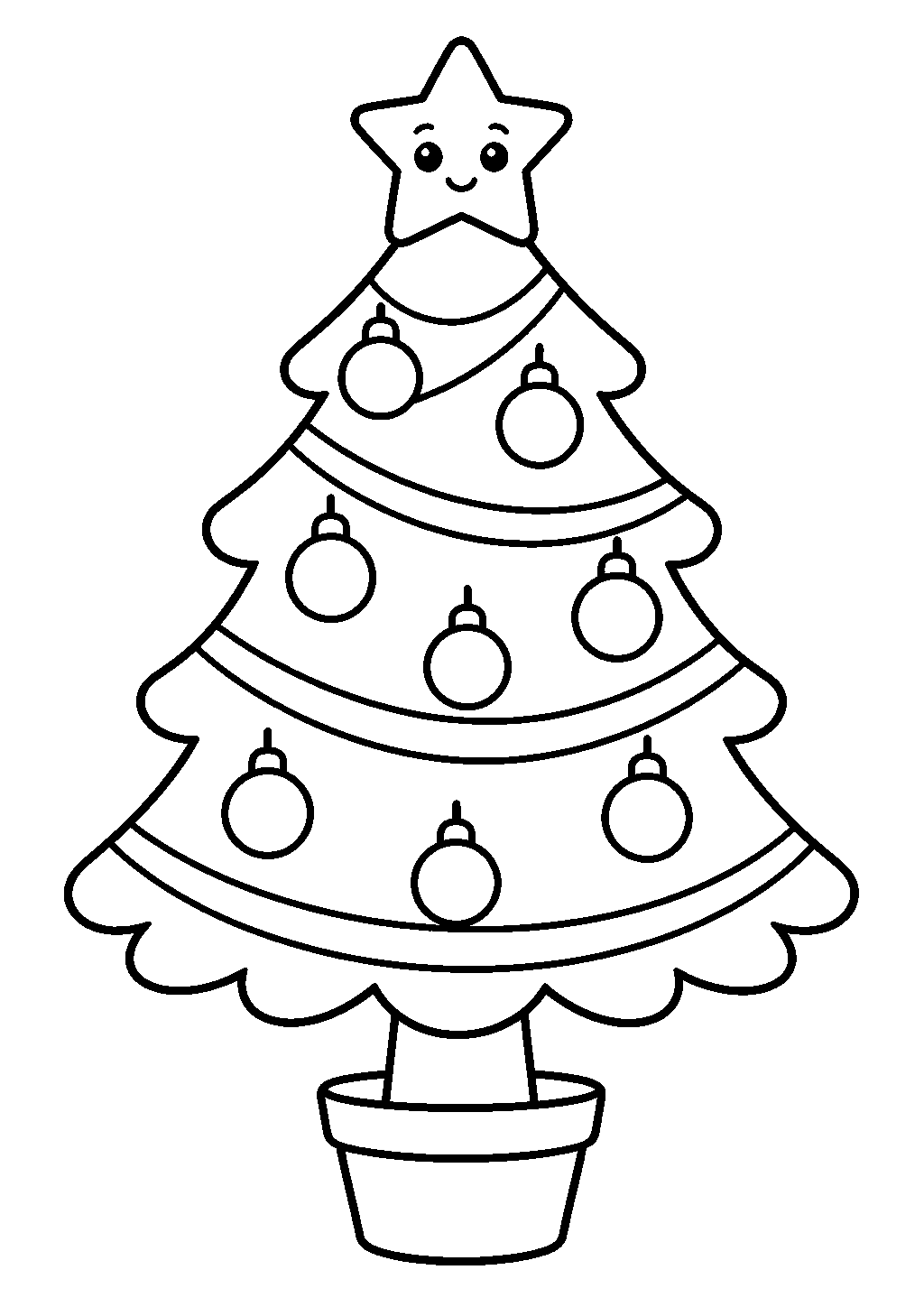 Free christmas coloring page of a decorated holiday tree with a star