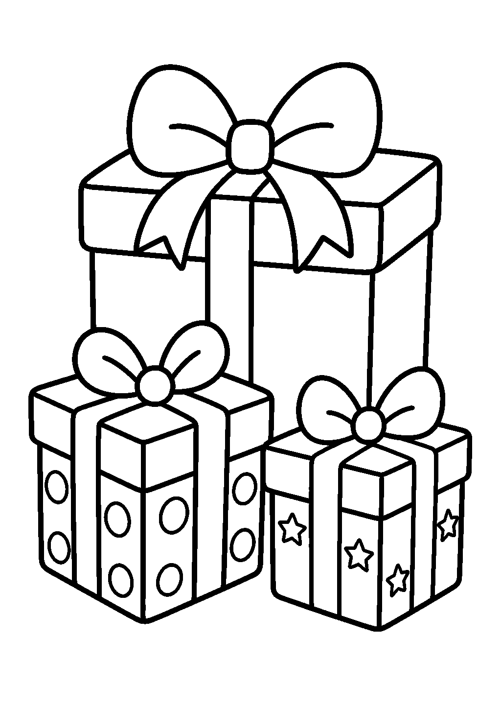 Christmas coloring page with wrapped gifts and a simple bow