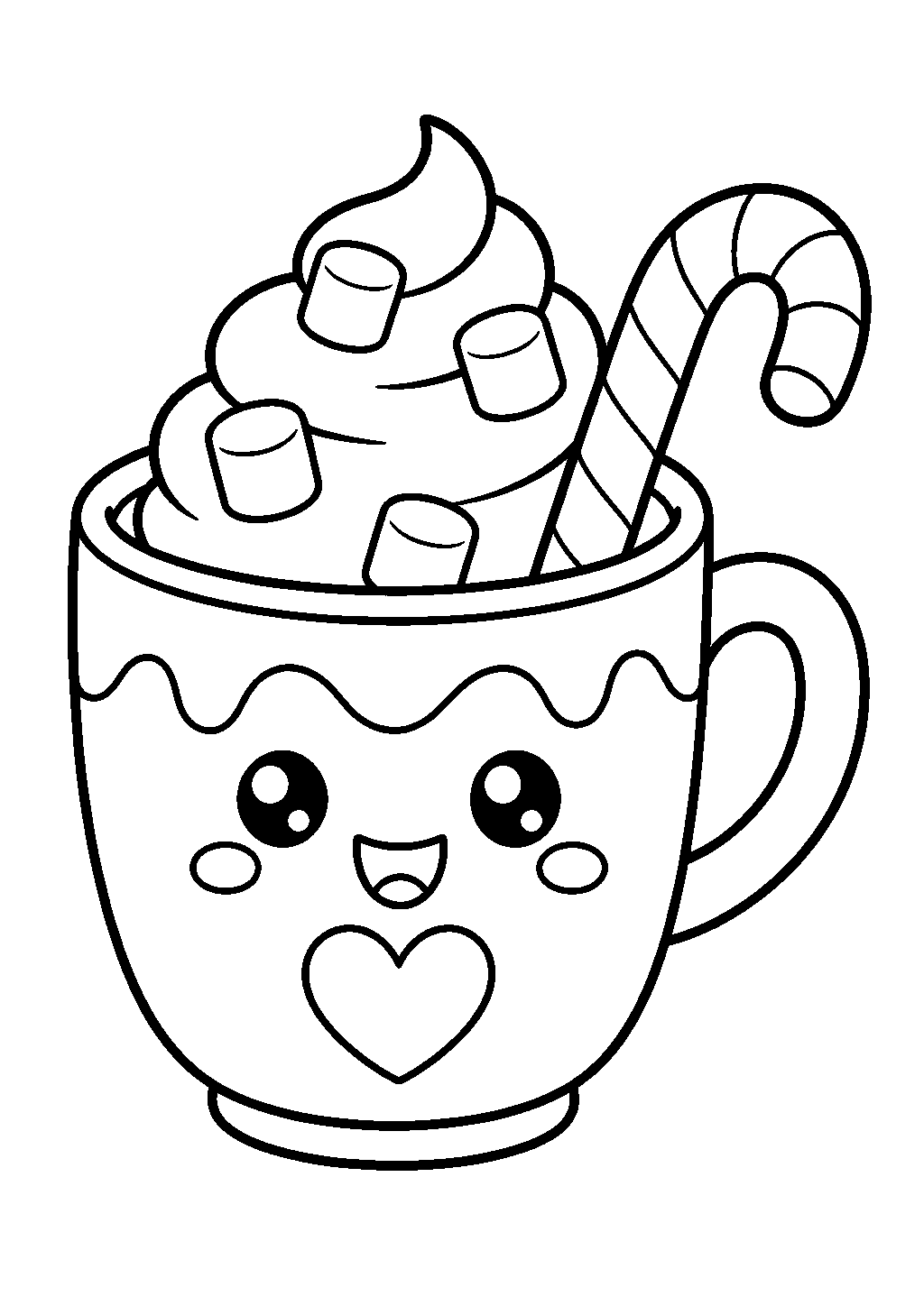 Christmas coloring page of a hot cocoa mug with whipped cream