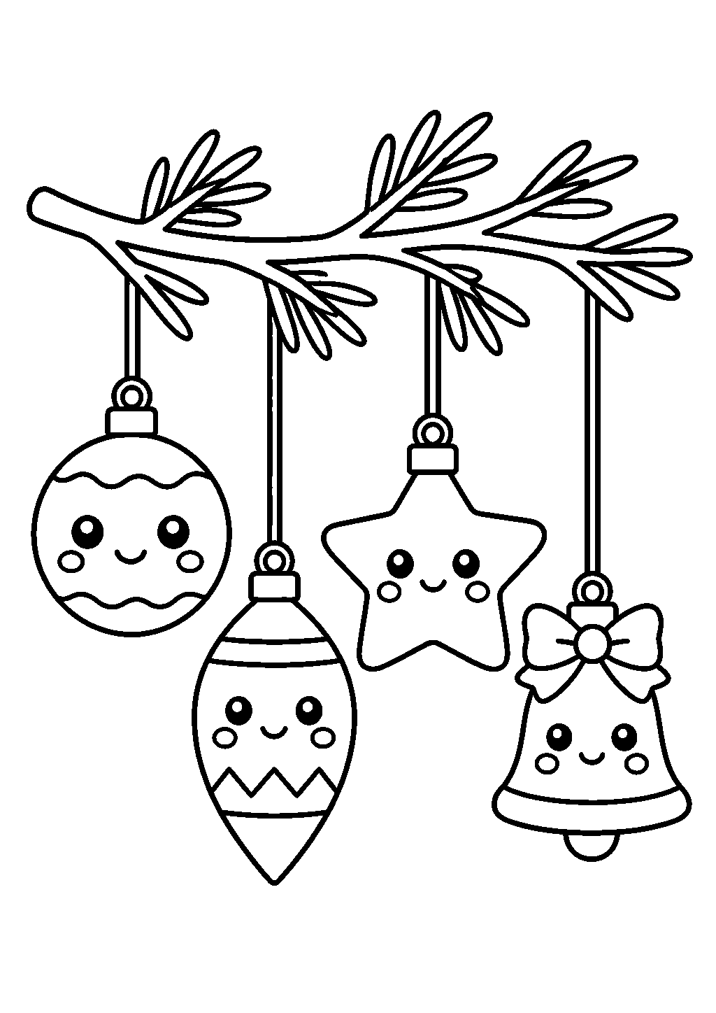 Holiday christmas coloring pages printable with hanging ornaments