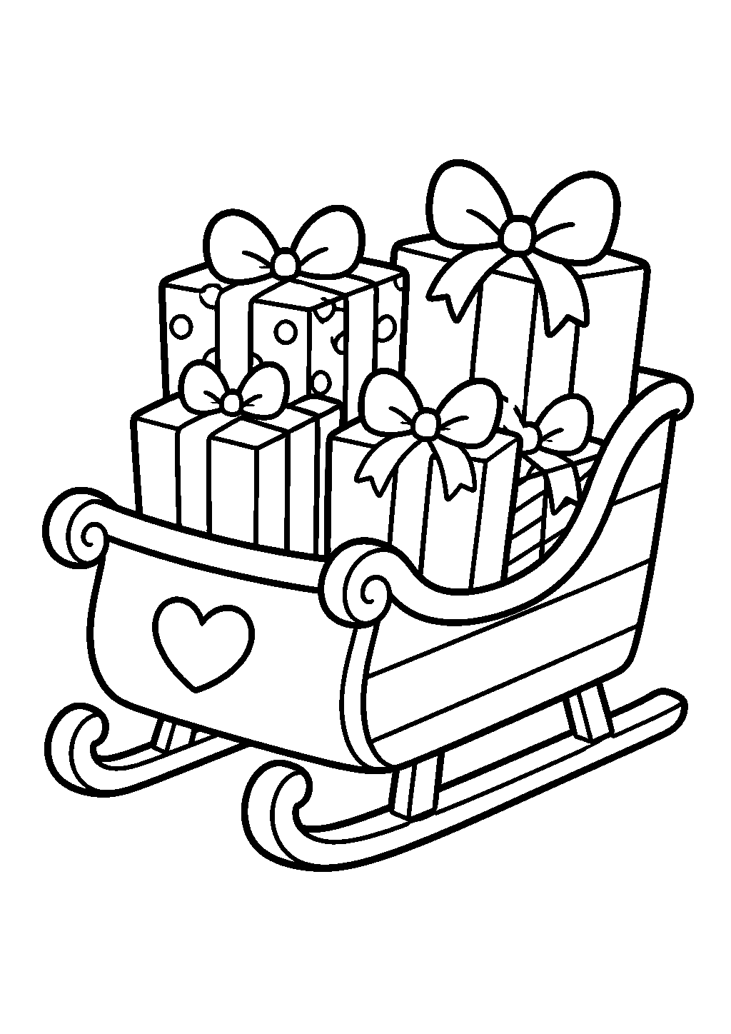 Free christmas coloring pages with a sleigh full of presents
