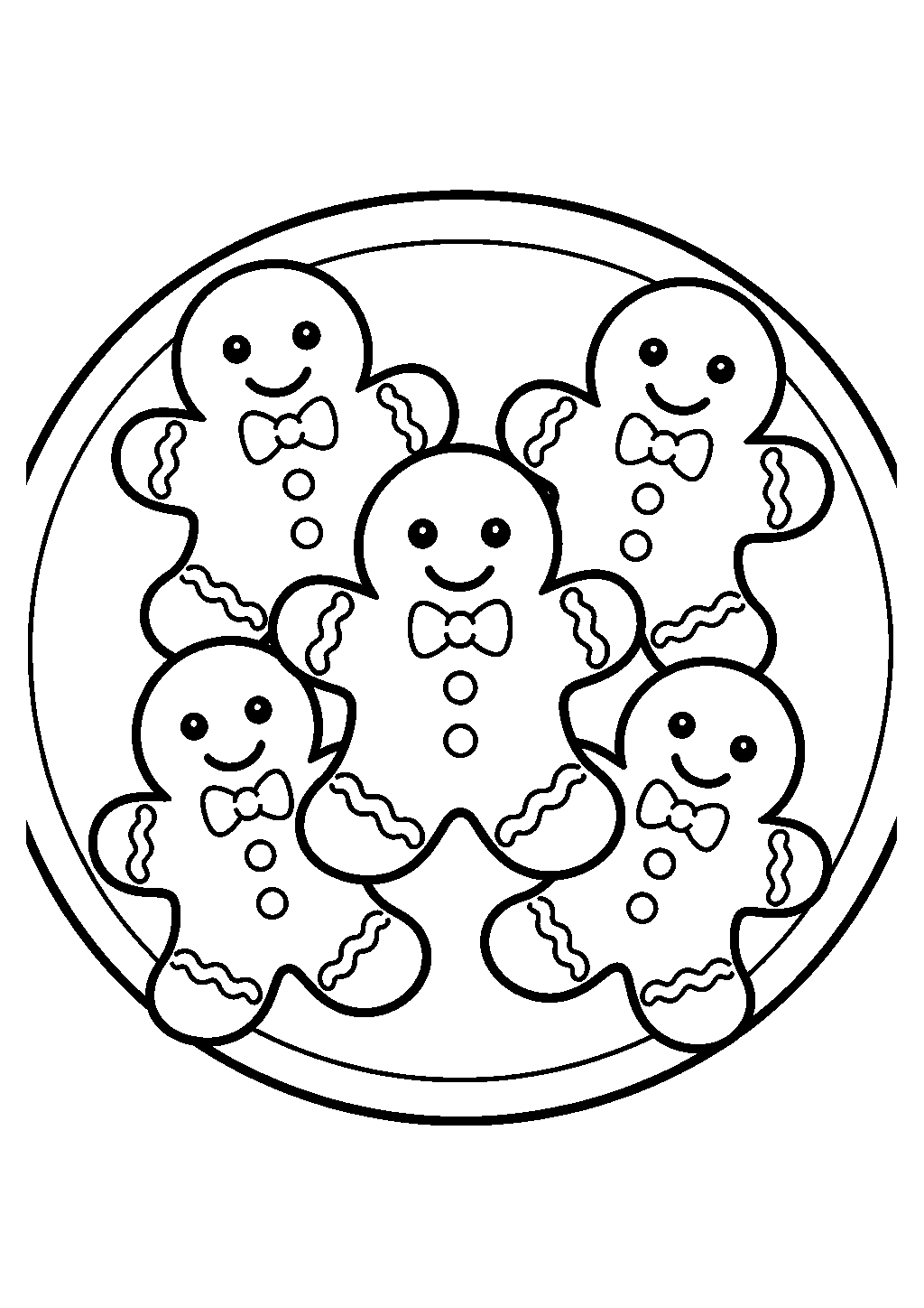 Christmas coloring page showing gingerbread cookies on a plate