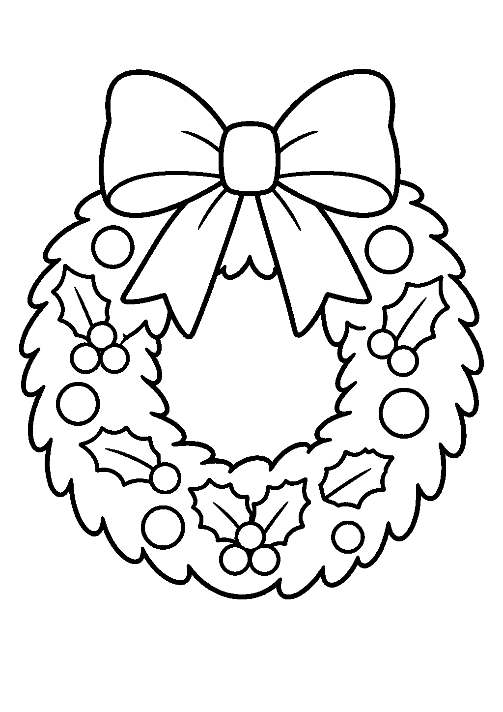 Printable christmas coloring pages of a wreath with a ribbon