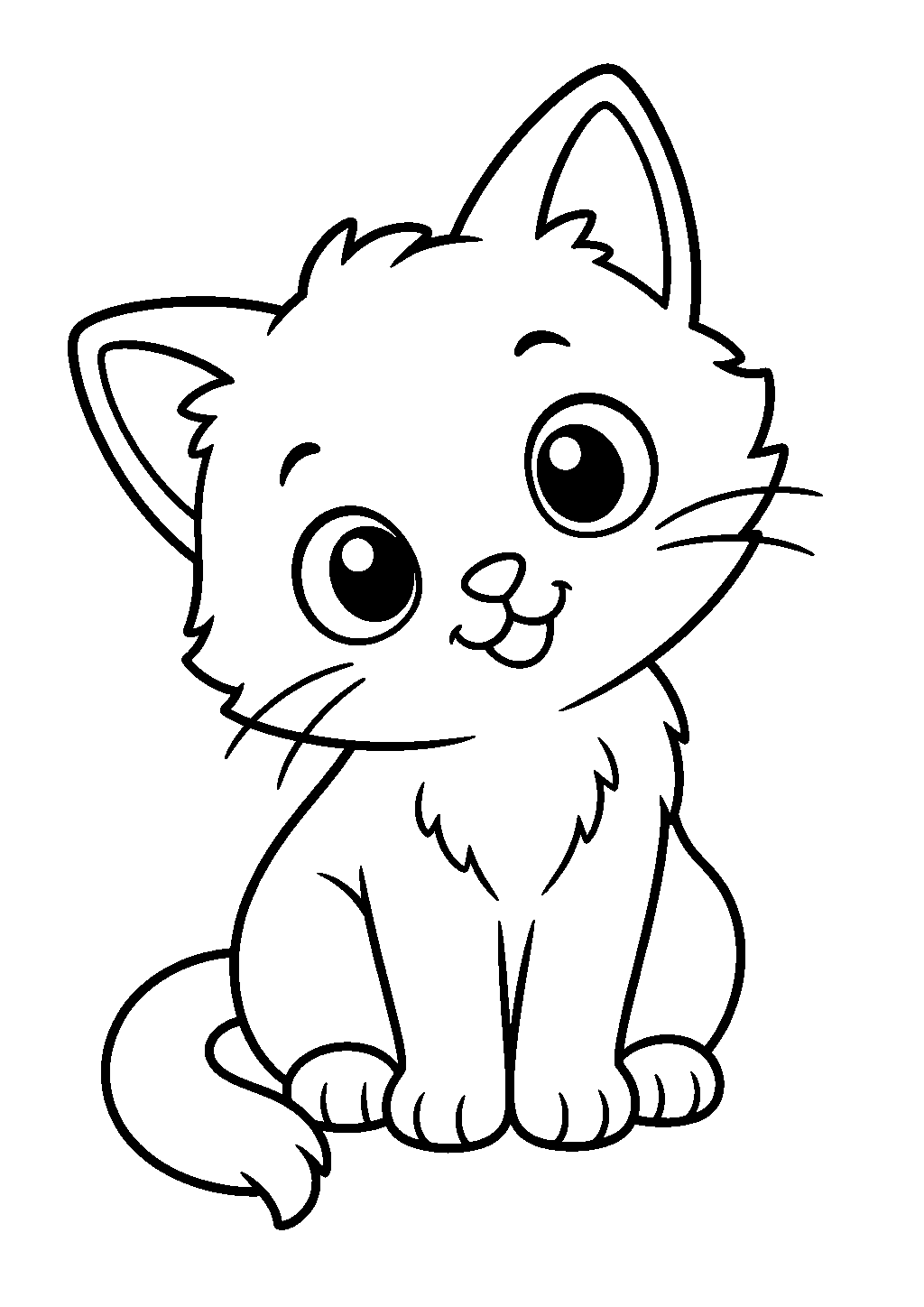 Free cute cat coloring page of a kitten sitting with a tilted head