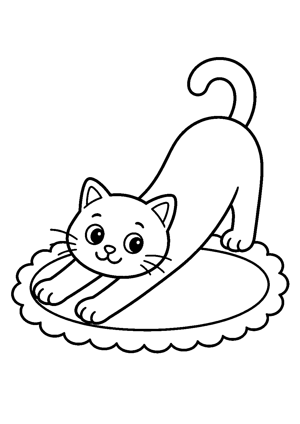 Free cute cat coloring pages with a cat stretched out on a rug