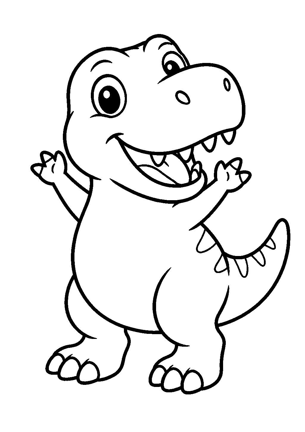 Printable t-rex coloring pages showing a dinosaur with tiny arms raised