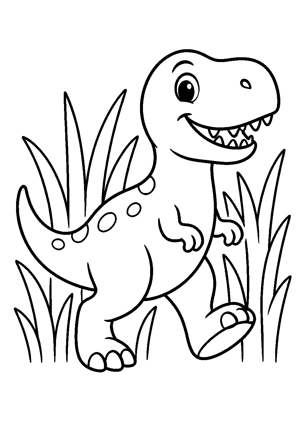Free t-rex coloring pages of a dinosaur walking through tall grass