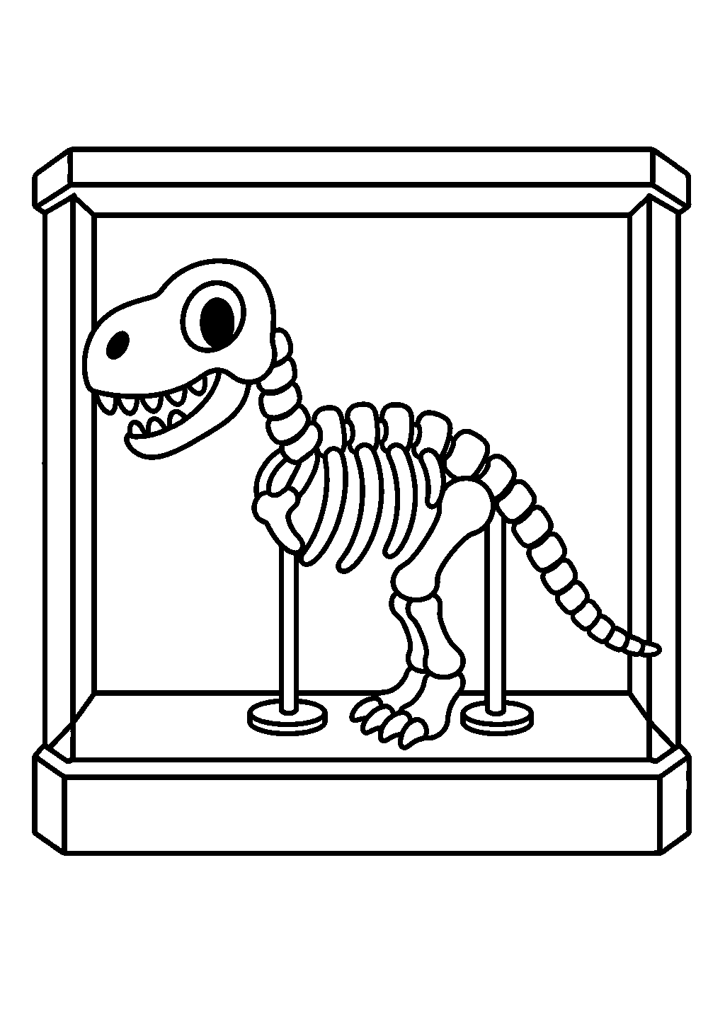 Printable t-rex coloring pages featuring dinosaur bones in a display
