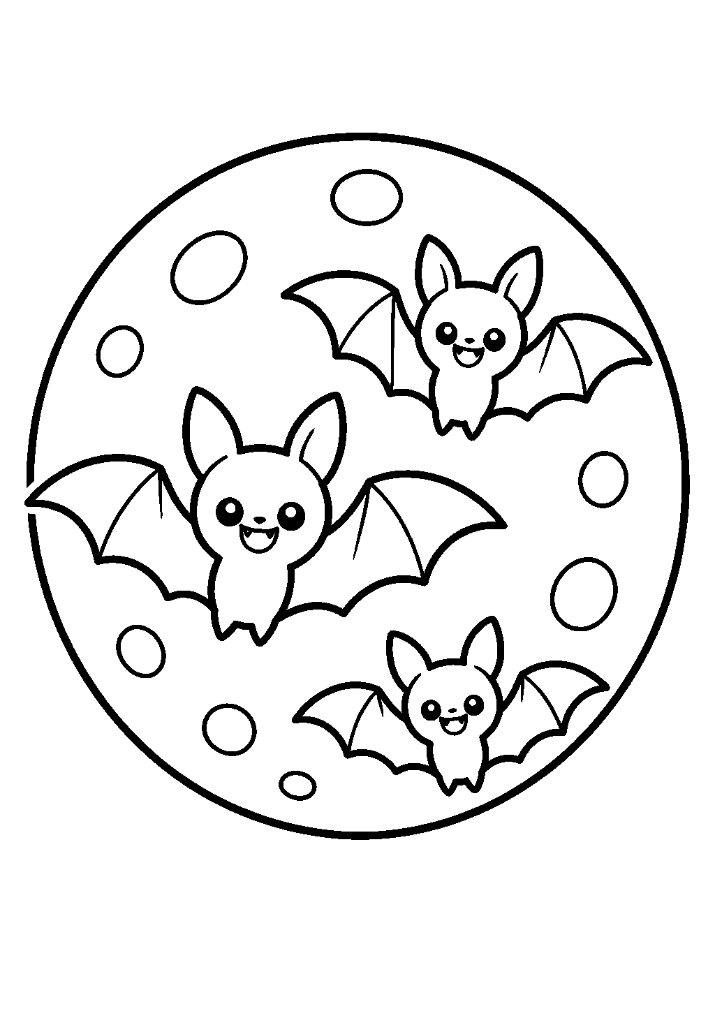 Autumn halloween coloring pages with a full moon and flying bats